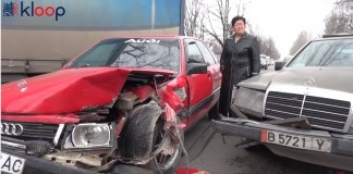 Видео: «Ауди» и «Мерседес» столкнулись на востоке Бишкека